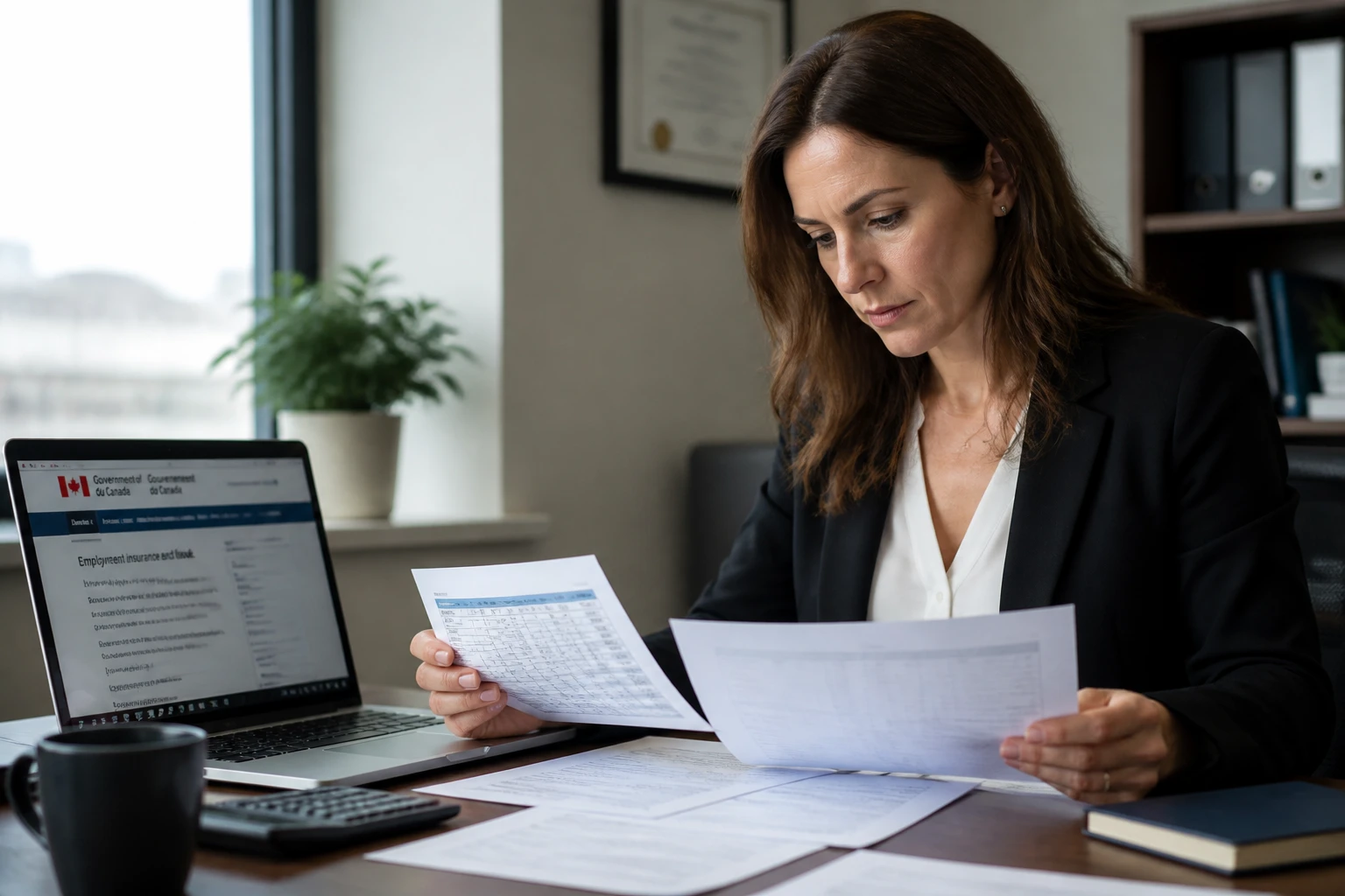 Femme consultant des documents administratifs pour signaler du travail dissimulé